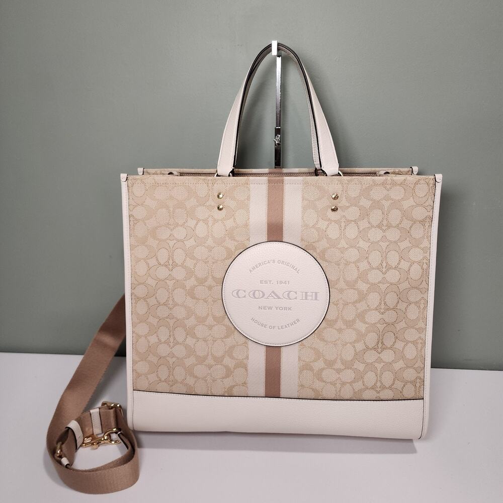 NWT Coach C8418 Dempsey 40 Tote Signature Jacquard & Leather Stripe Patch